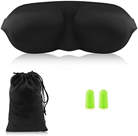 Sleep Mask and Blindfold,Ultralight Supersoft 3D Contoured Eye Mask,Adjustable Head Strap with Ear Plugs,Carry Pouch,Gifts for Women.Men,Kids(Black)