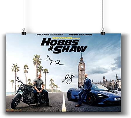 Pentagonwork Fast & Furious: Hobbs & Shaw Movie Poster Casts Autographed Reprint 8.3x11.7 A4 Prints w/Stickers 2019 Film, Dwayne Johnson Jason Statham Signed, 1141-002