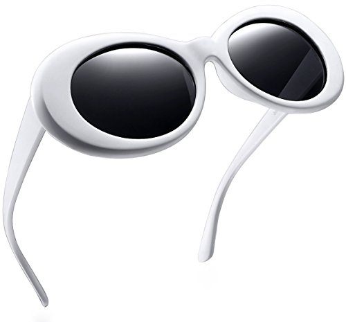 Joopin Polarized Clout Sunglasses Women Men Bold Retro Oval Mod Style Polarized Goggles (White Black)