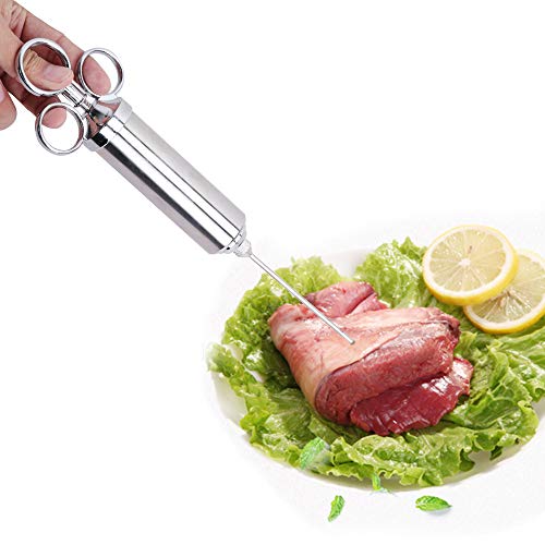 Ostrichy Meat Injector, Stainless Steel Meat Injector Syringe, Flavor Injector Food Injector Syringe Kit with 3 Marinade Injecto, 2-oz Capacity with Brush - Meat Injector Kit for Smoker, Cooking Fish