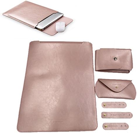 13-13.3 Inch Laptop Leather Sleeve Cover - DAODER Waterproof 4 in 1 Bundle MacBook Air & MacBook Pro with Retina Display 13.3-inch Briefcase bag + Charger Bag + Mouse Bag + Cable Organizer (Rose Gold)