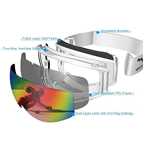 NXONE Snow Goggles Anti-Fog UV Protection Snowboard Goggles Dual Layer Lens TPU Frame Ski Goggles for Men Women Red Lens