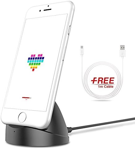 iPhone Lightning Charging Dock, Charger Desk Stand Data Sync Transferring Cradle with Lightning Cable Charging Versatile Station for Apple iPhone 8 8 Plus iPhone X 7 7plus 6 6S Plus 5 5S/C-Black