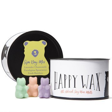 Happy Wax Spa Day Mix, Scented Soy Wax Melts - 3.6 Oz. Wax Melts Variety Tin - Over 80 Hours Burn Time! [Lavender Chamomile, Fresh Bamboo, Eucalyptus Spearmint] (Best Scented Soy Wax Melts)