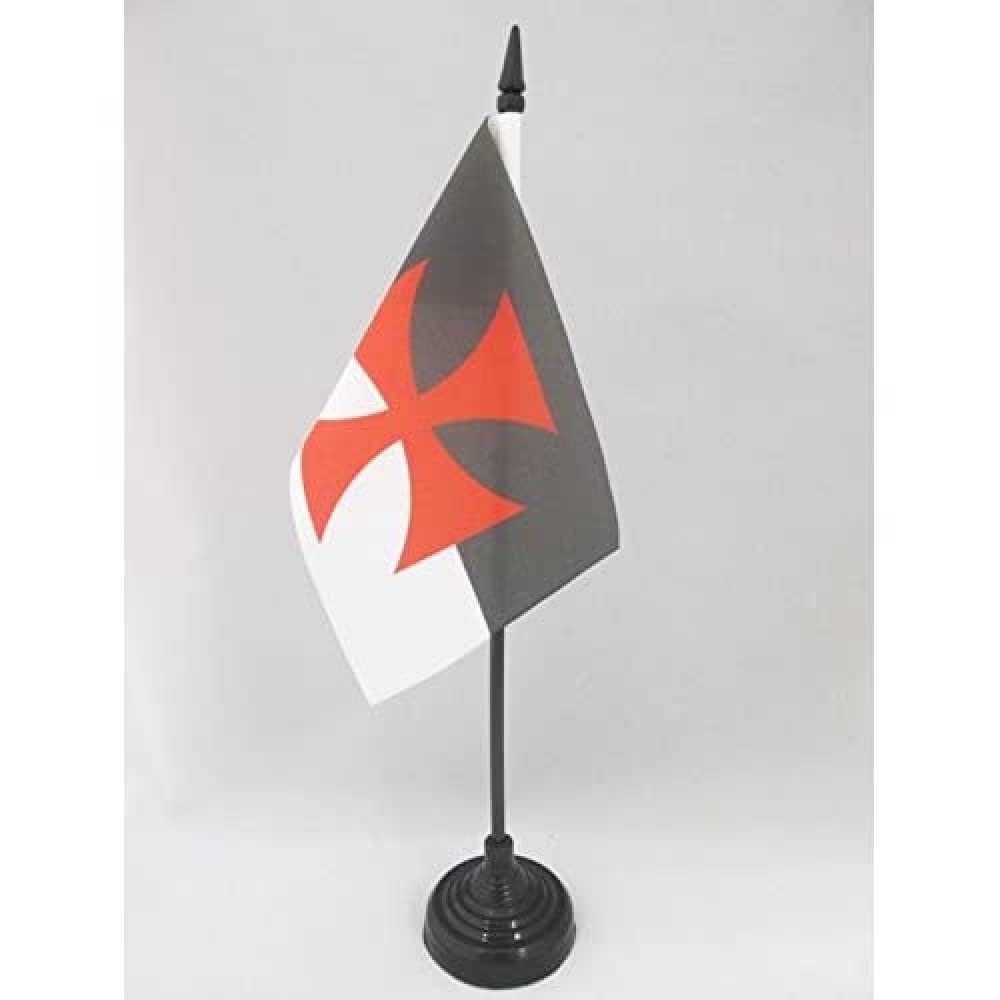 AZ FLAG - Templar Baussant Table Flag 4'' x 6'' - catholic Office Mini Banner 100% Polyester 15 x 10 cm - Mini Desk Flag with 10'' Pole and Black Plastic Base