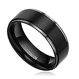 8mm Black Titanium Rings Flat Brushed Wedding Bands for Men Women Comfort Fit