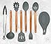 Premium Silicone Cooking Utensils Set, 9 Piece Gray Kitchen Utensil - 446°F Heat Resistant, Polished Wooden Handles, Non Toxic Safe Cooking Tools Non-stick Cookware Holder, Rustic Serving Gadgets
