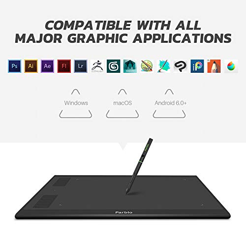 Parblo Graphics Drawing Tablet, 10x 6 Inch Pen Tablet with 8192 Levels Pressure Battery-Free Stylus for Photo Editing, Online Learning, Digital Artwork, Sketching, 10 Customizable Hot-Keys