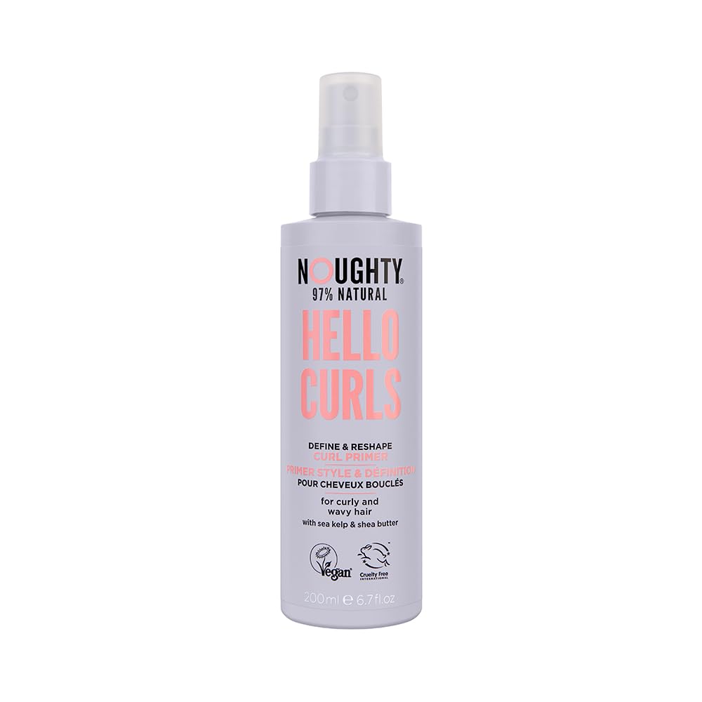Noughty 97% Natural Hello Curl Define and Re-Shape Primer Vitamin Rich Formula for Curly and Wavy Styles with Sea Kelp and Shea Butter Sulphate Free Vegan Haircare 200 ml