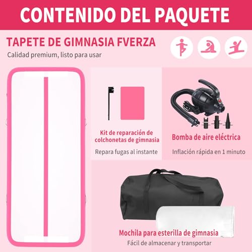 Colchoneta Gimnasia 300 * 100 * 10CM, Tapete Inflable de Gimnasia con Bomba de Aire Eléctrica, para el Hogar o el Gimnasio