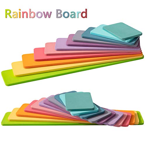 MERRYHEART Wooden Pastel Rainbow Building Board, 11Pcs Rectangle