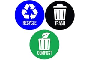 iTouchless Recycle, Trash & Compost Premium Vinyl Stickers for Trash Can/Recycle Bin/Compost Bin; 4" Round Waterproof, Reusab