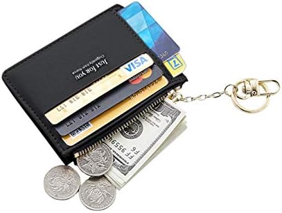 Small Wallets for Women, Slim Pocket Wallet Lady Mini Purse Leather Card Case Short Wallet with Keychain (A-Black)