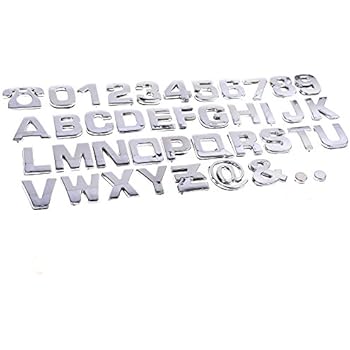 COSMOS 40 Pcs Silver Tone Plastic Car Letters Number Sticker 3D Emblem Trim Badge Decal Sticker