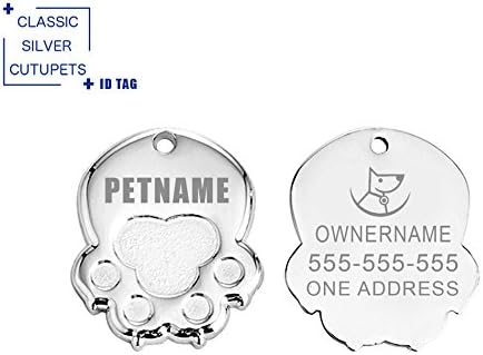 Buy 1 Get 1 FREE : CUTU - Personalized Metal Pet ID Tags, Double Sided Engrave, Original Paw Design,1.38inch,3mm thickness. (Silver)