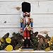 Christmas Holiday Wooden Ethnic Nutcracker Figure Soldier with Traditional Blue and Red Uniform Jacket with Sword and Fur Hat, Gold Tassel Details Large, 15 Inch