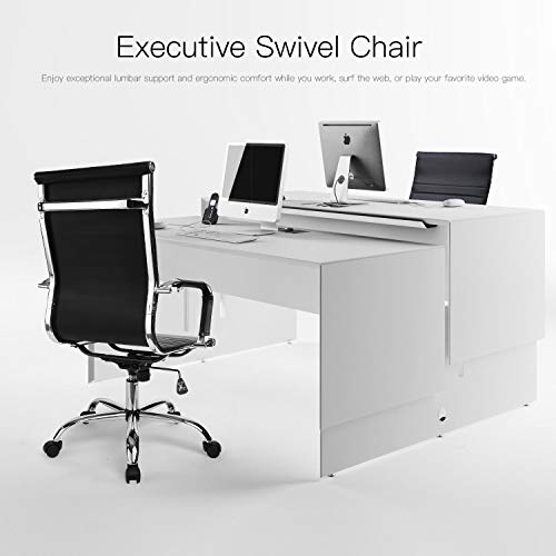 GTPOFFICE Modern Adjustable Ribbed Chair Mid Back Leather Task Desk Chair Swivel Ergonomic Executive Conference Task Chair Black,BIFMA Certified