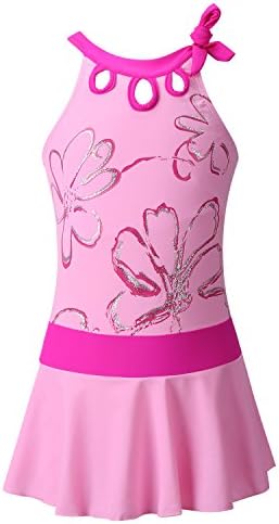 Chrysea Girls Glittery Floral Print One Piece Swimsuit (8-9 Years, Pink)