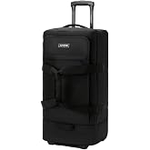 Dakine Roller Duffle Bag 70L, Wheeled Carry-On Weekender Bag, Black | 70L wheeled duffle, split-level interior, retractable handle, urethane wheels, padded grab handles, recycled polyester