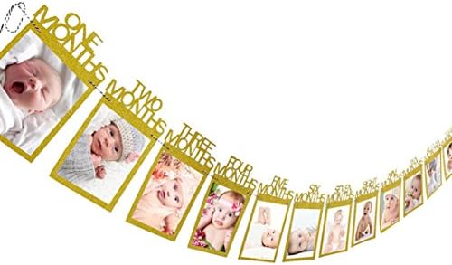 Muxika Baby Growth Record 1-12 Mouth Photo Rope Banner for 1st Birthday Party Decoration (Gold)