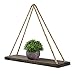 Oyeye Distressed Wood Hanging Swing Rope Floating Shelves with 4 Stainless Steel Hooks, Set of 2, Brown