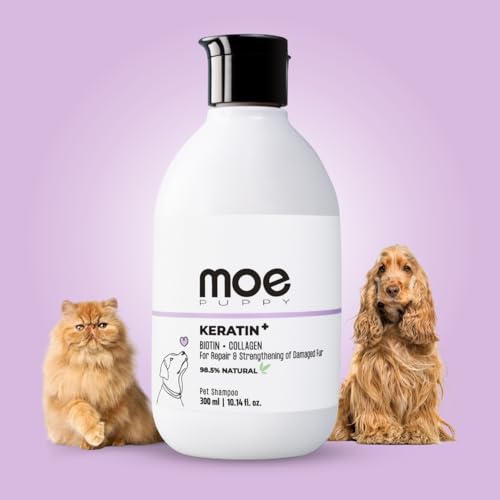 Moe Keratin Plus Pet Shampoo for Dogs and Cats - Repair and Strengthening Damaged Fur, Natural Plant Based Ingredients, Sulfate & Paraben Free, pH Balanced, 300 ML