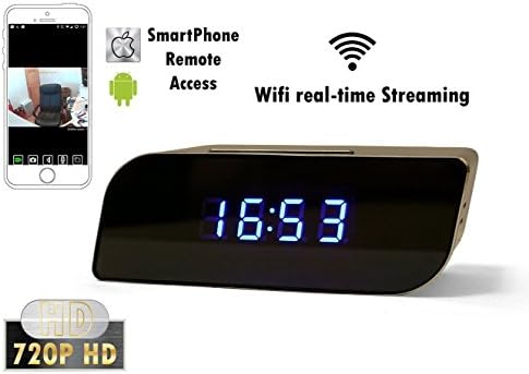 Romhn 8GB 1280x720P WIFI NetworkCamera Clock Motion Activated Video Recorder Alarm Clock Mini DVR Camcorder for Android IOS APP Remote View 160°View