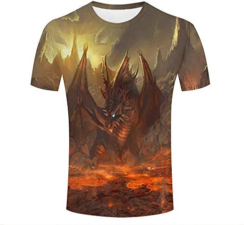 Mens 3D T Shirts Ferocious Dragon in The Lava Short Sleeve Tee Tops