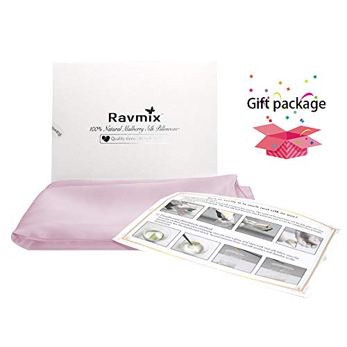 Ravmix Pillowcase King Size, 100% Pure Mulberry Silk Pillowcase for Hair and Skin with Hidden Zipper, 21 Momme 600 Thread Count Hypoallergenic Soft Breathable 1pcs (20×36inches, Light Plum)