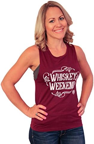 Tough Little Lady Women's graphic tee shirt Whiskey Weekend t boutique style Cotton Maroon Muscle Maroon, XL