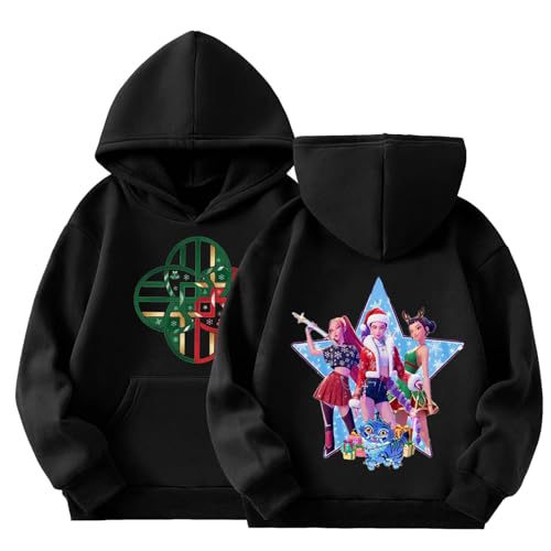 Kpop Demon Hunters Costume Kids Christmas Hoodies Girls Vintage Y2k Pullover Hip Hop Streetwear Oversized Hooded Sweatshirts Long Sleeve Tops for Kids Cartoon Hoodie