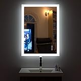 HAUSCHEN 32x24 inch LED Bathroom Wall Mounted Mirror with High Lumen+CRI 95 Adjustable Color Temperature+Anti Fog+Dimmer Function+IP44 Waterproof+Vertical & Horizontal