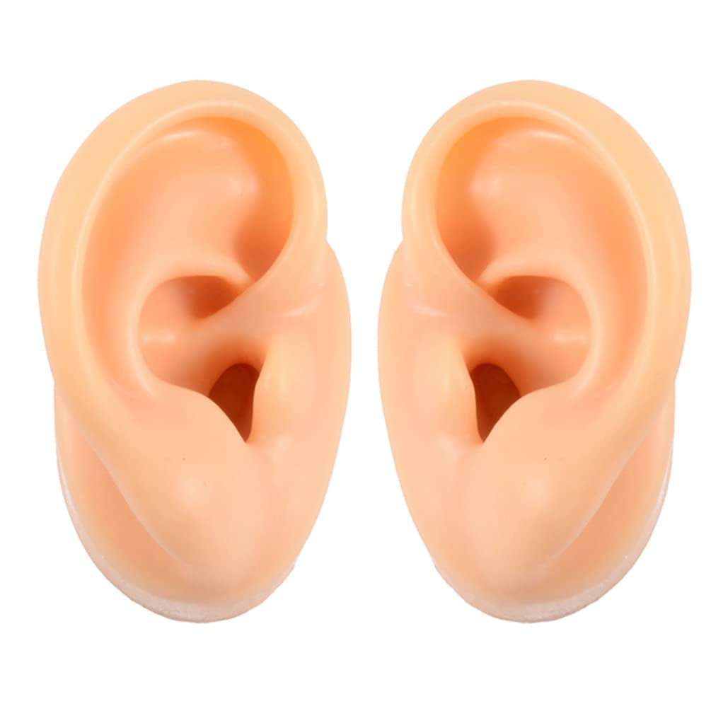 HEMOTON 2pcs Soft Silicone Ear Model Fake Ear Display Sample Ear Display Earrings Sample For Study Practice Teaching Tools Props