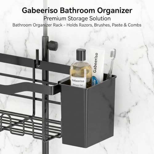 Gabeeriso 3-Tier Over-the-Door Hanging Shower Caddy Bathroom Organizer | Rustproof Black Shower Shelf with 28 Multi-Purpose Hooks for Towels, Soap & Bath Supplies, Ideal for Shower & Bathrooms