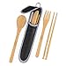 8 Piece Natural Bamboo Utensils Cutlery Set - Portable Kit Includes Reusable Wooden Straw, Spoon, Chopsticks, Fork, Cleaning Brush & Carry Pouch for Office, Travel & Camping