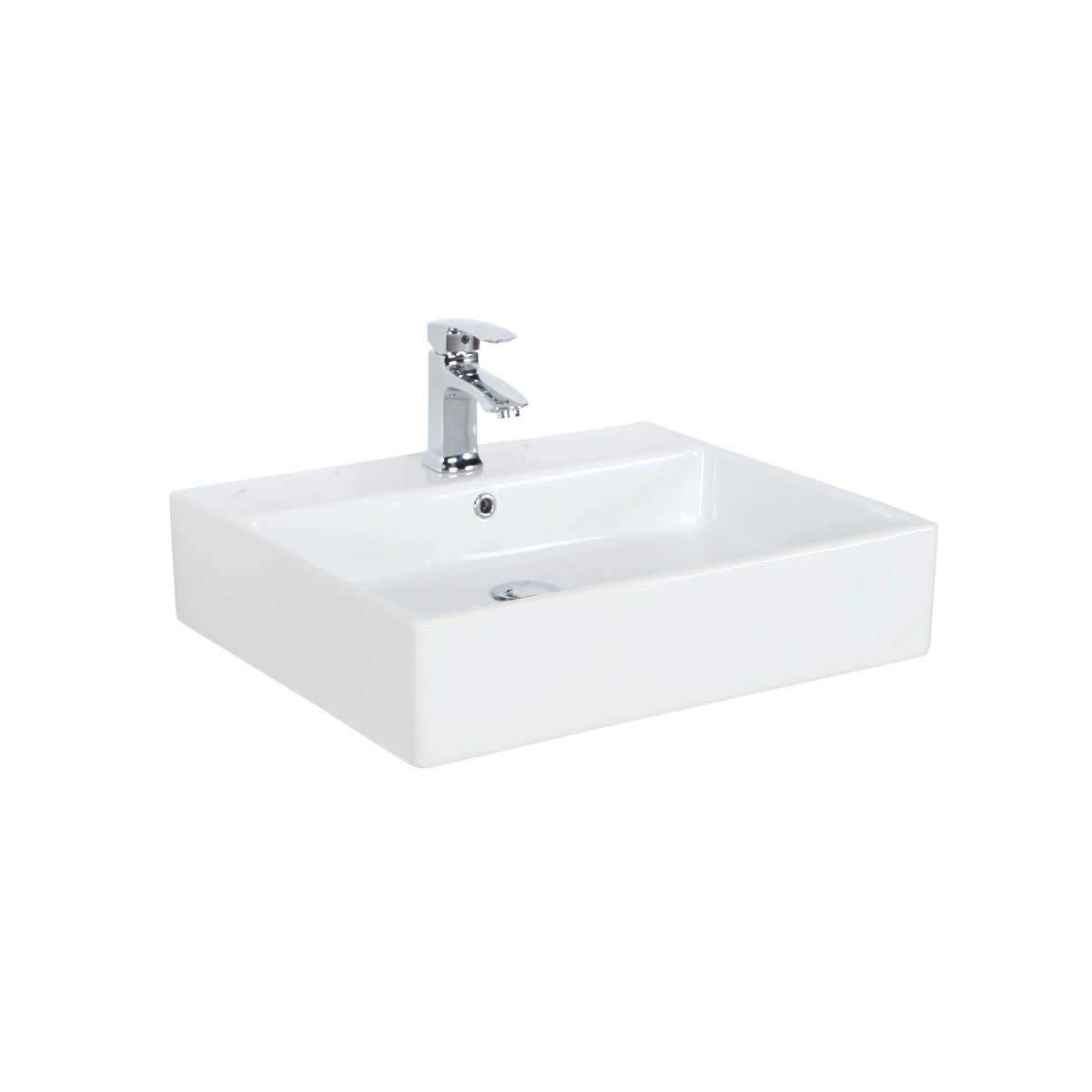 Simple 60.50A.01 Ceramic Above Counter/Wall Mount Rectangular Bathroom Sink, 23.6" L x 19.7" W x 6.3" H, White