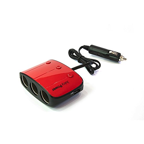 Juicy Power 3-Socket Car Cigarette Power Splitter & Adapter With Dual Usb Ports - Red (Avlt-Ch02) (4712896220016)