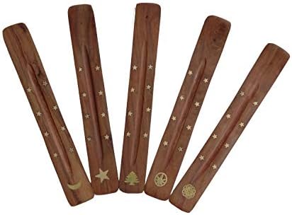 Helping Children Succeed Various Designs 5 Pack Traditional Handmade Incense Stick Holders Ash Catchers with Brass Inlay Work (5 Pack Multi, Multicolor)