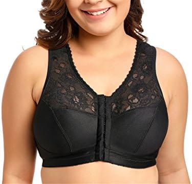 Women's Front Closure Wireless Full Lace Plus Size Bra Black2 42