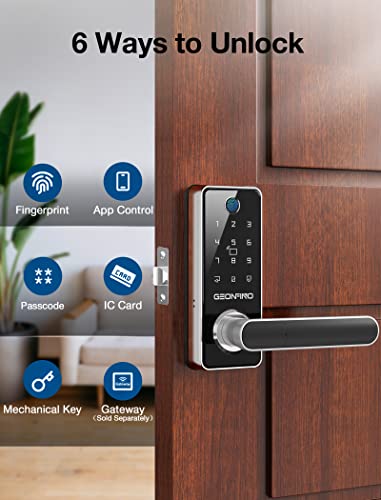 Fingerprint Door Lock, 6-in-1 Keyless Entry Door Lock with Handle, Bluetooth APP Biometric Door Lock, Electronic Digital Door Lock with Keypad, Anti-Peeping Smart Lock for Front Door, Home, Hotel