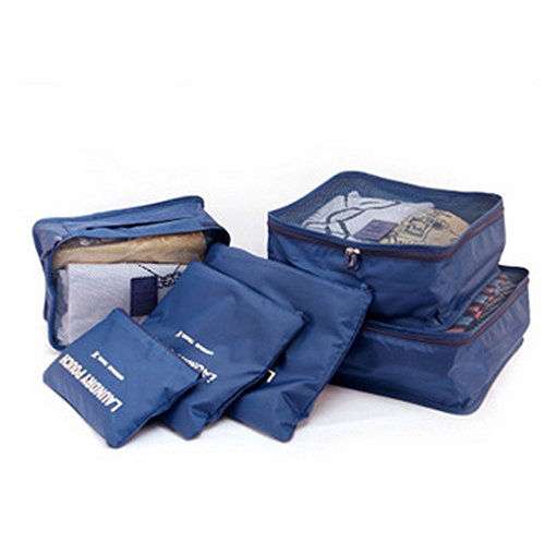ONOR-Tech 6PC/ Set Multi-Functional Portable Travel Luggage Suitcase Clothes Underwear Packing Cubes Organizer Storage Bag Pouch (Dark Blue)