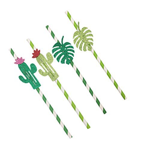 TOYMYTOY Paper Straws,Cactus Leaf Party Paper Straws for Birthday Party Supplies, Dessert Table Straw Decor,Pack of 24 - Thumbnail 3