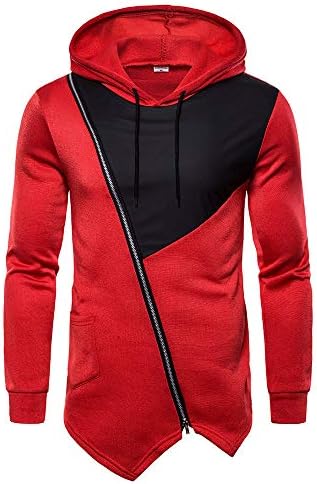 SALEBLOUSE Men's Hoodies Long Sleeve Patchwork Hoodie Hooded Warm Zipper Sweatshirt Top Outerwear Mens Pullover Hoodies Tops with Pocket Casual Side Full Zip Hooded Sweatshirts Jacket Top Blouse Coat