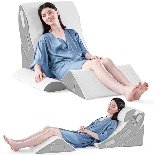 Yojoker 4PCS Orthopedic Bed Wedge Pillow Set for Sleeping - Triangle Adjustable Foam Pillow for Leg Knee Body Back Pain Relief Acid Reflux Anti-Snoring Post Surgery Recovery Sitting Up Reading