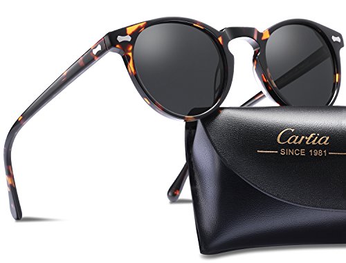 Carfia Polarized Sunglasses for Menä¸¨Vintage Round Sunglasses with Caseä¸¨100% UV400 Protection