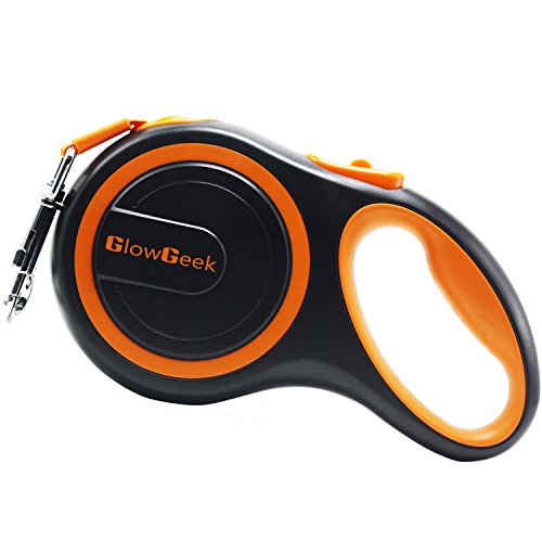 GlowGeek Retractable Dog Leash, 16 ft Dog Walking Leash for Medium Large Dogs up to 110lbs, Tangle Free, One Button Break & Lock , Lifetime Replacement Guarantee. Retracts 0-16ft - Orange