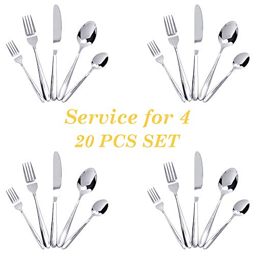 20-Piece Silverware Flatware Cutlery Set Stainless Steel Utensils Service for 4 Include Practical Knife Fork Spoon, Mirror Polished, Dishwasher Safe Briout