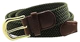 Braided Elastic Woven Stretch Solid Color Belt Gold with Brown Leather Buckle