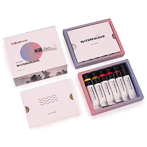 MIYA Watercolor Painting Tube Set 12/18 Colors - Monochromatic Tube Sketch Portable Non Toxic No Added Environmental for Adult/Kids/Beginners, Drawing Kits for Canvas Super Easy to Enjoy (12 Color)