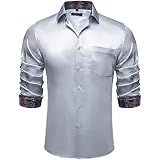 DiBanGu Men's Silk Paisley Dress Shirt - Jacquard Woven Long Sleeve Button Down With Collar Pin, Burgundy